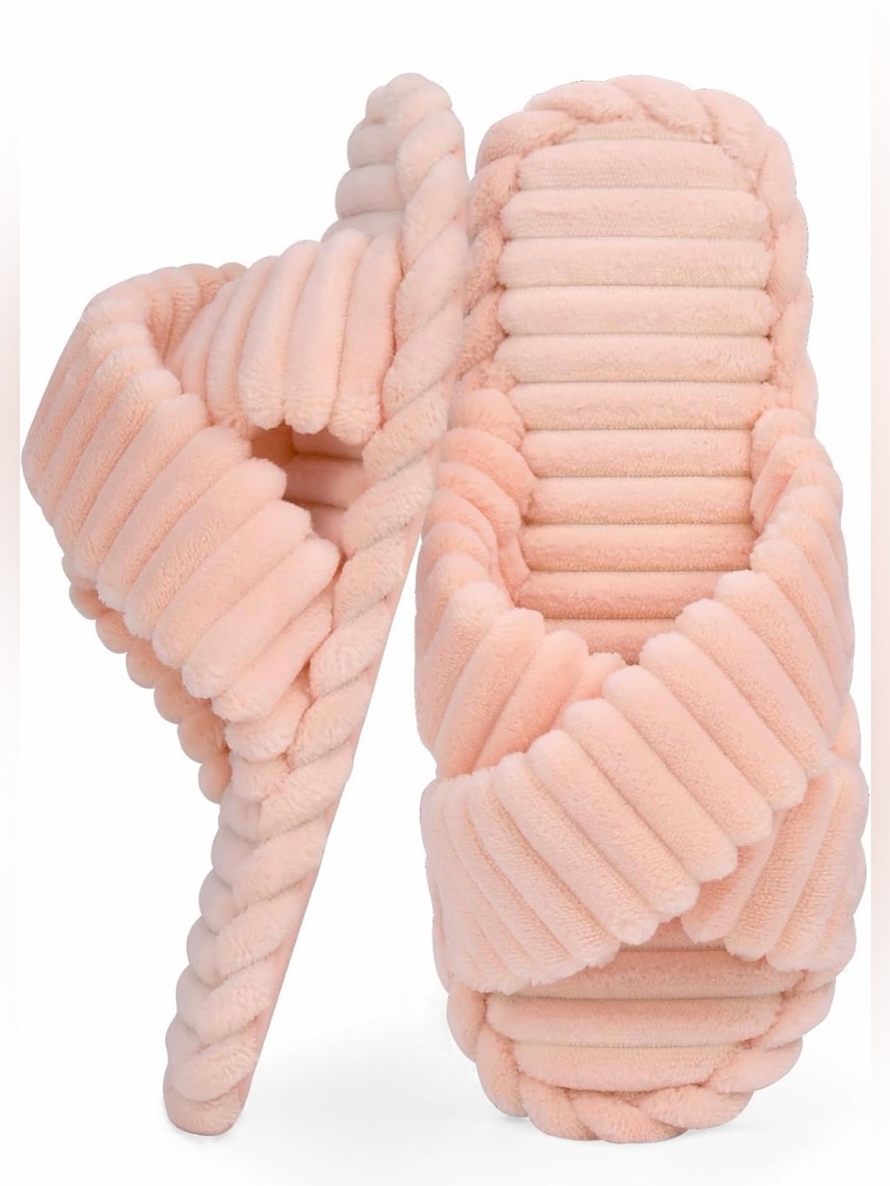 Women’s size 9-10 slippers light salmon pink crisscross plush open toe comfort